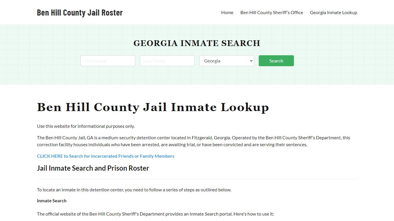 Ben Hill County Jail Roster Lookup, GA, Inmate Search