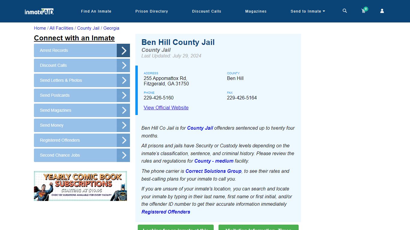 Ben Hill County Jail - Inmate Locator