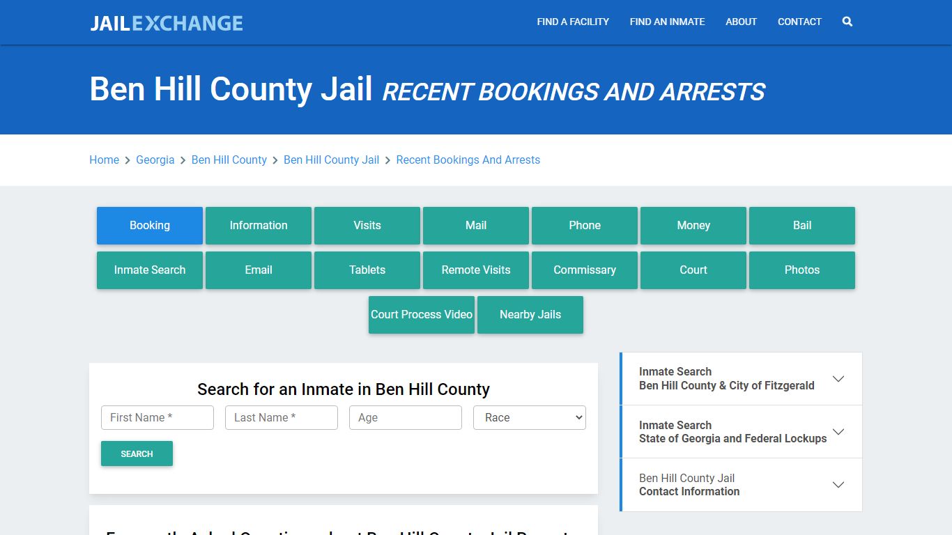 Ben Hill County Jail Recent Bookings And Arrests - Jail Exchange