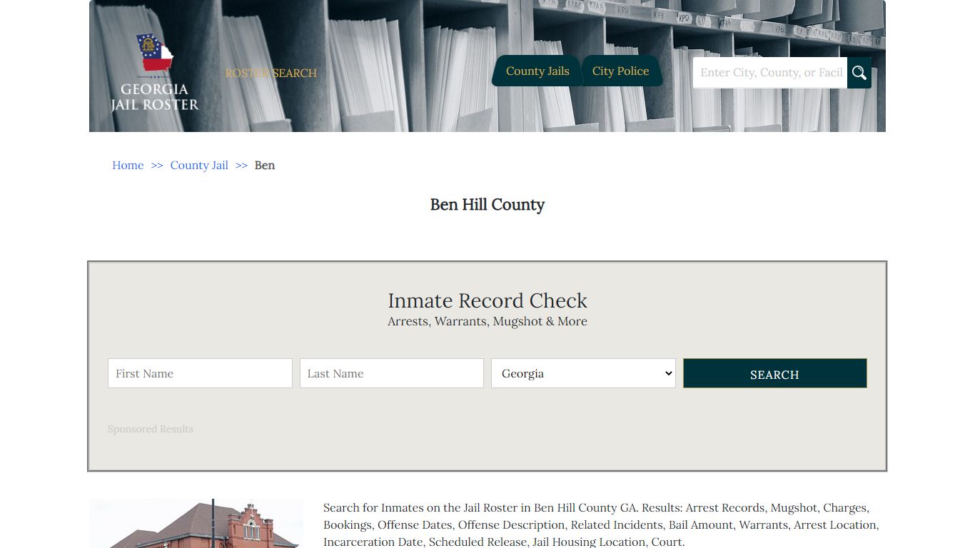 Ben Hill County - Georgia Jail Inmate Search